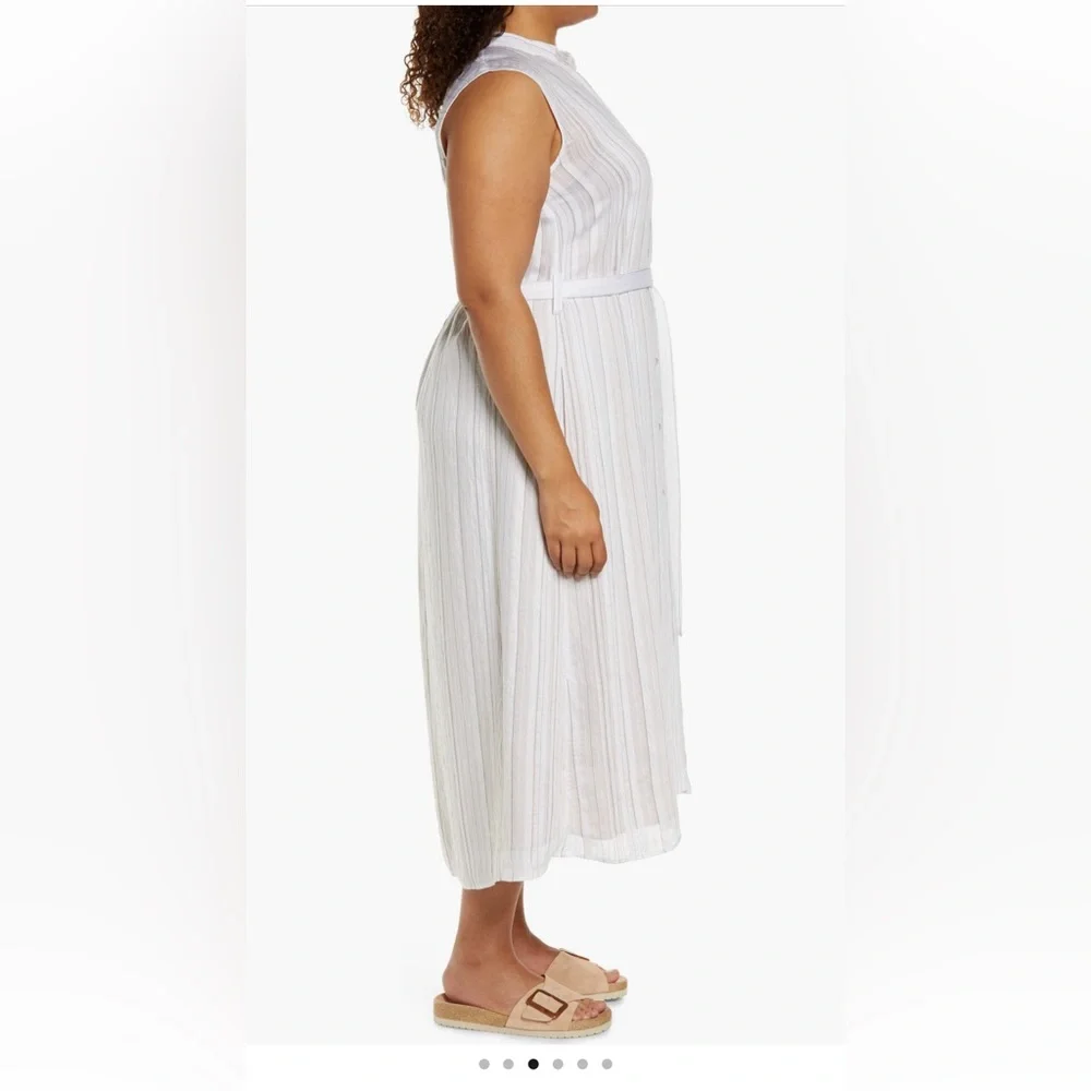 Vince Stripe Sleeveless Shirtdress tie waise shirt dress midi maxi white XXL NWT